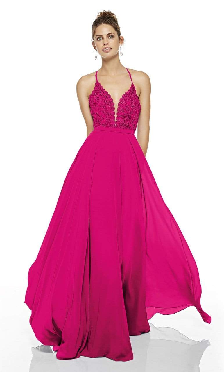 Alyce Paris - 60637 Embellished Soft A-line Dress Bridesmaid Dresses 0 / Hot Pink