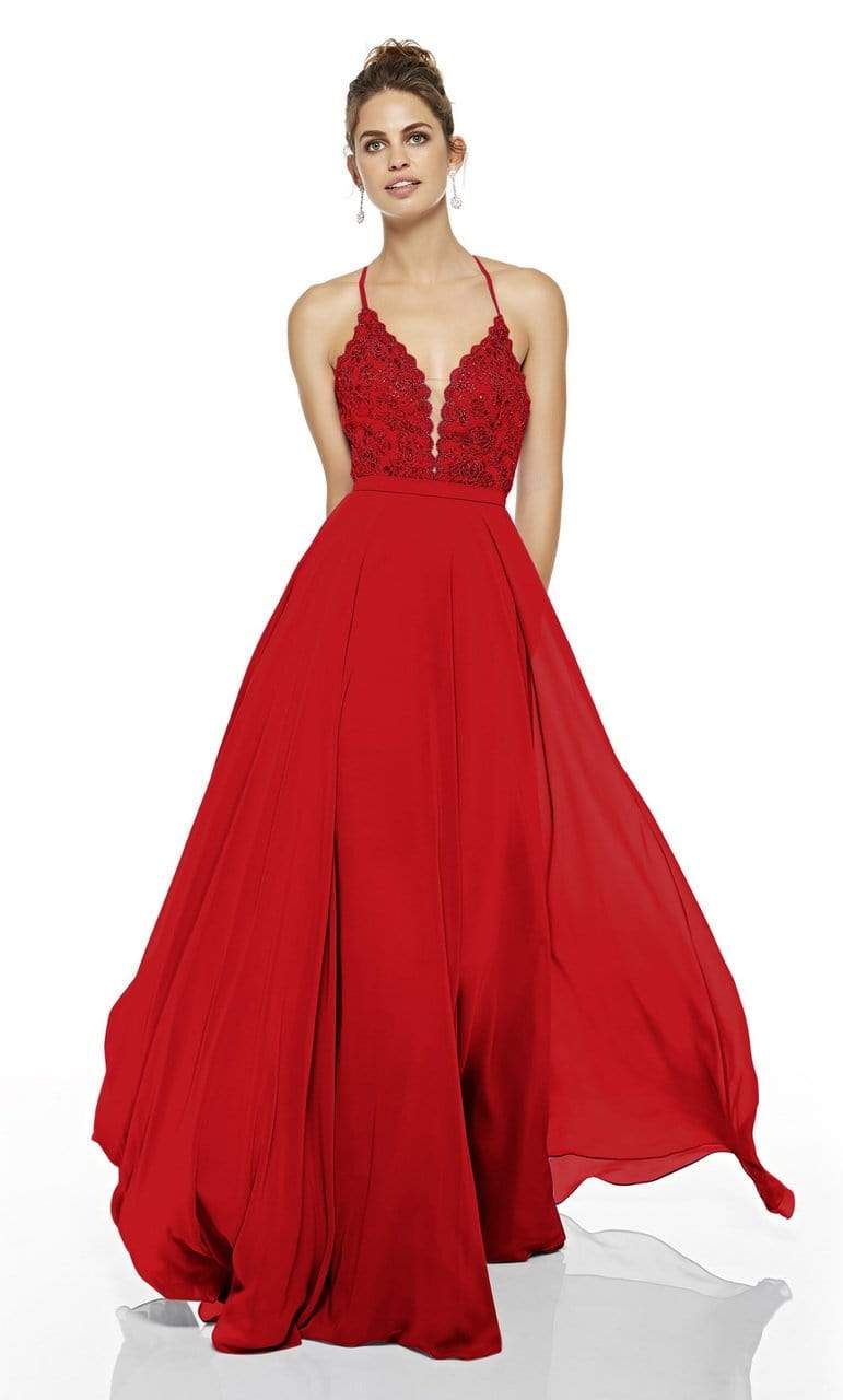 Alyce Paris - 60637 Embellished Soft A-line Dress Bridesmaid Dresses 0 / Red