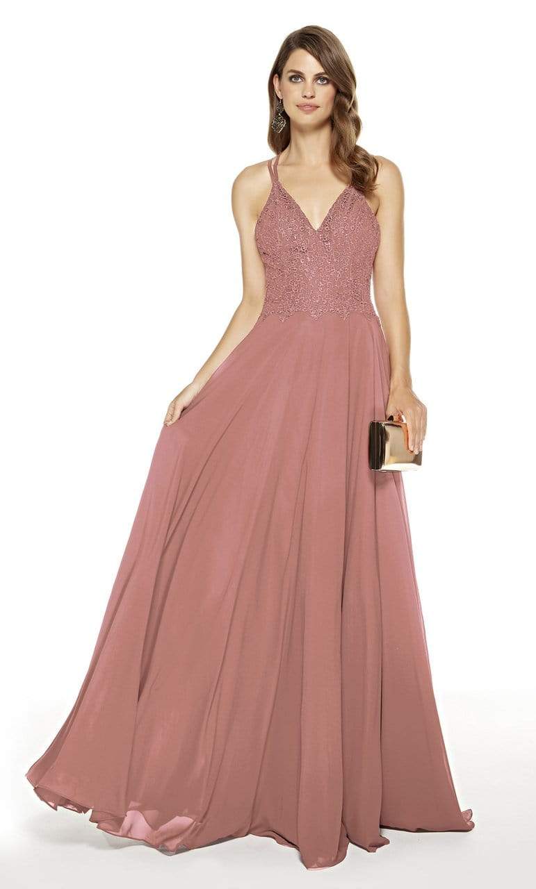 Alyce Paris - 60639 Strapless V Neck Lace Applique Bodice Chiffon Gown Prom Dresses 0 / Antique Rose