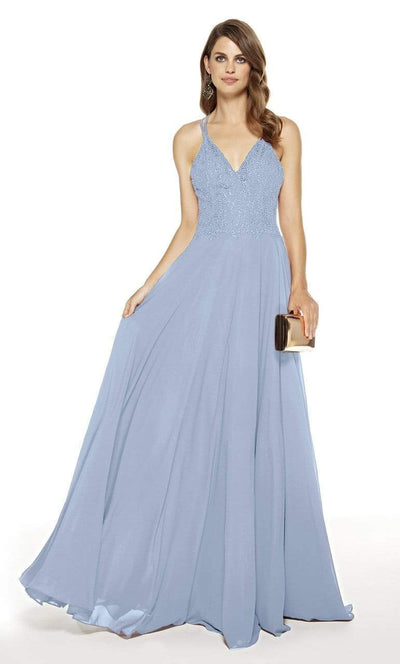 Alyce Paris - 60639 Strapless V Neck Lace Applique Bodice Chiffon Gown Prom Dresses 0 / Glacier Blue