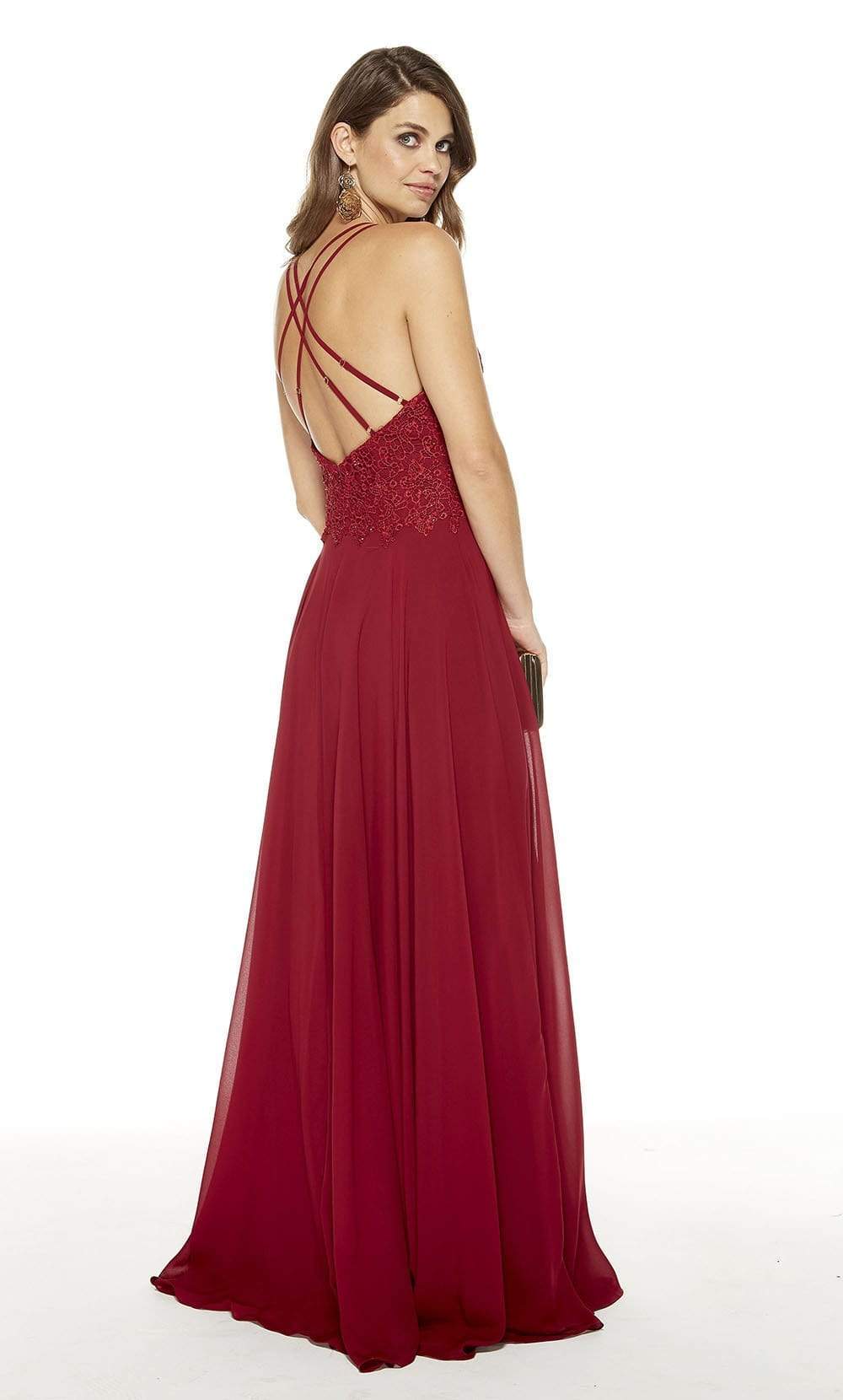 Alyce Paris - 60639 Strapless V Neck Lace Applique Bodice Chiffon Gown Prom Dresses