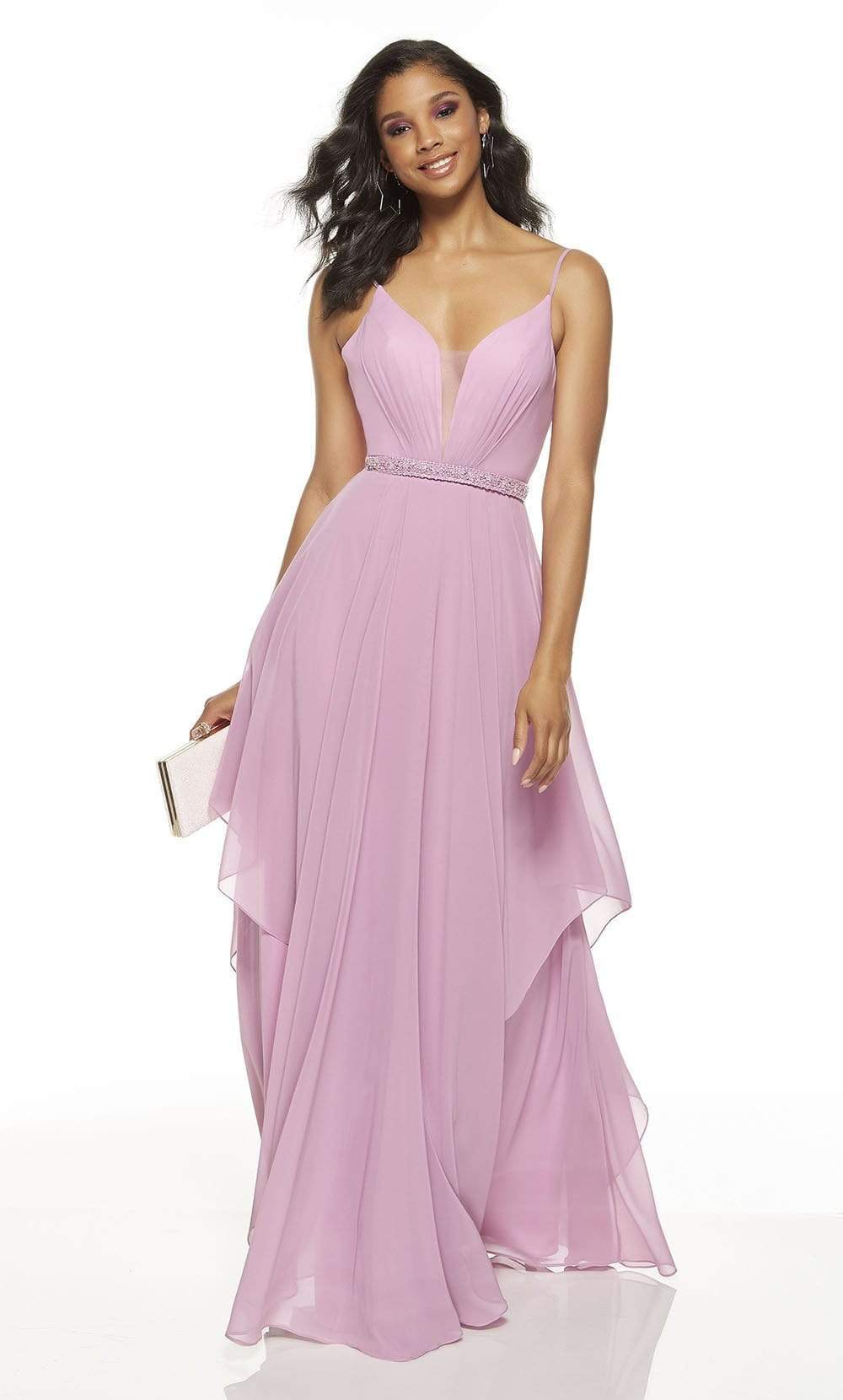 Alyce Paris - 60640 Plunging V-Neck Layered A-Line Dress Prom Dresses 0 / Light Orchid