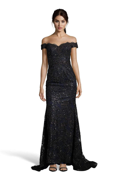 Alyce Paris - 60651 Embroidered Trumpet Dress With Train Pageant Dresses 0 / Black-Navy