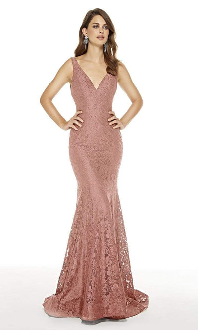 Alyce Paris - 60654 Sparkly Lace Sleeveless V Neck Mermaid Gown Evening Dresses 0 / Vintage Rose