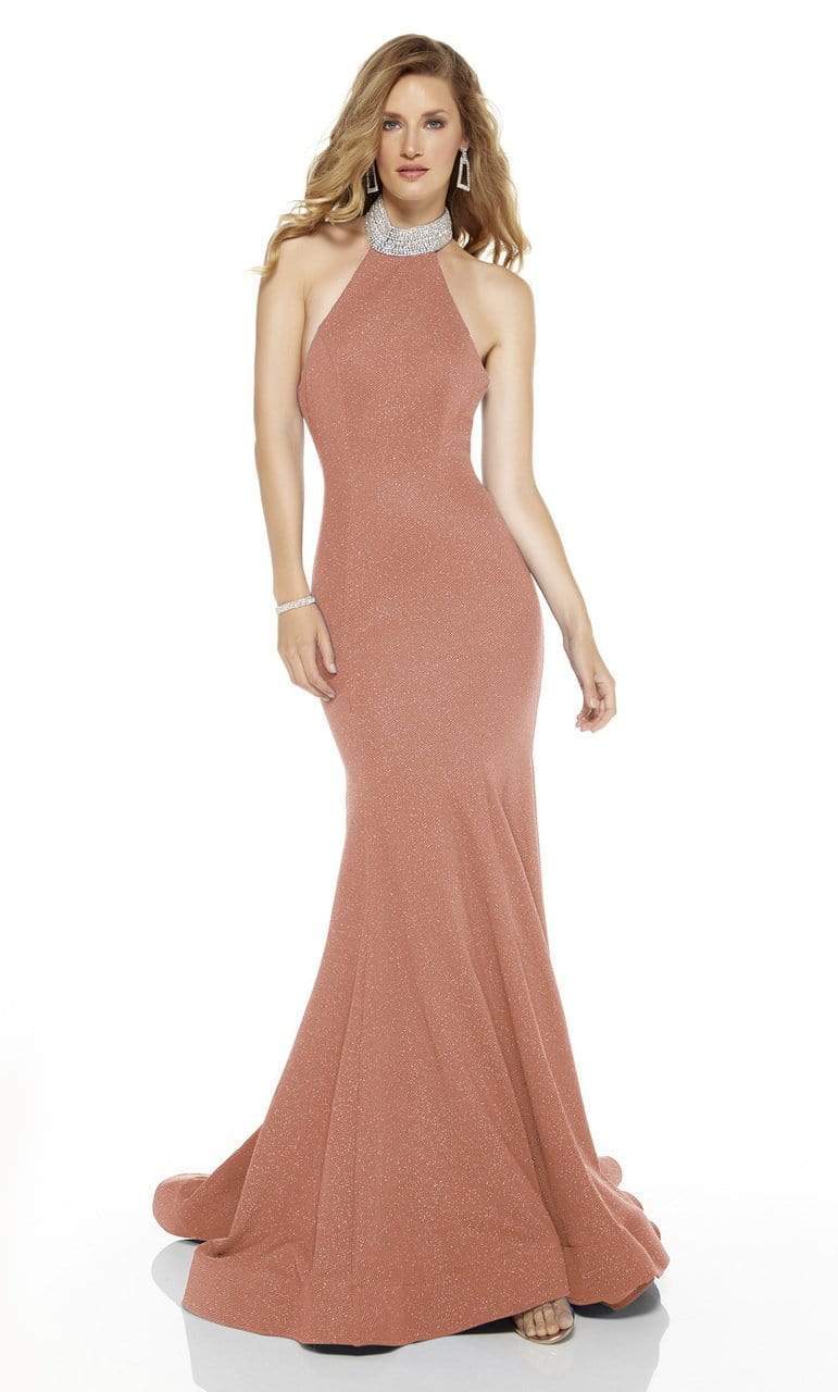 Alyce Paris - 60691 Glittered and Beaded Halter Trumpet Dress Evening Dresses 0 / Rosewood