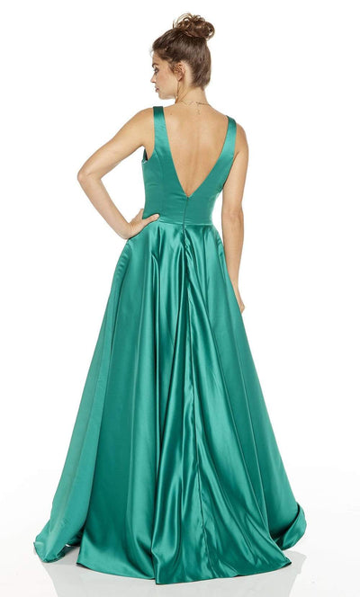 Alyce Paris - 60707 Plunging V-Neck Luxe Satin A-Line Dress Prom Dresses