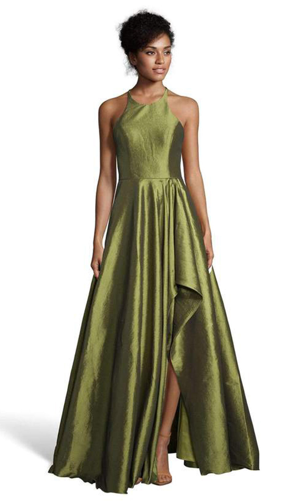 Alyce Paris - 60713 Halter Neck Mid-Open Back Shimmer High Low Gown In Green