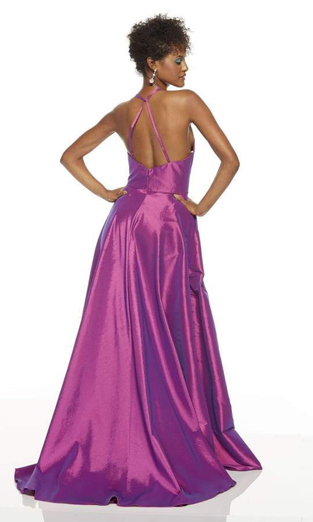 Alyce Paris - 60713 Halter Neck Mid-Open Back Shimmer High Low Gown In Pink