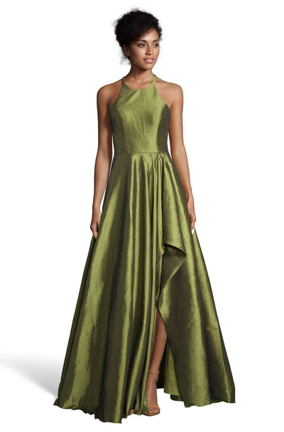 Alyce Paris - 60713 Halter Neckline Shimmering Taffeta High Low Gown Prom Dresses 0 / Olive Green
