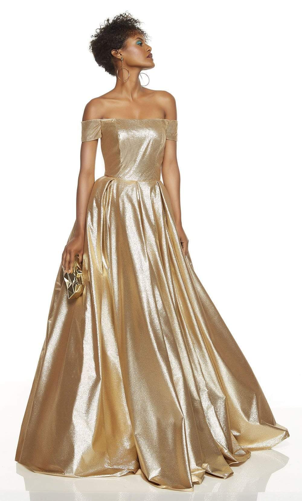 Alyce Paris - 60723 Metallic Off Shoulder A-line Dress Prom Dresses 0 / Gold