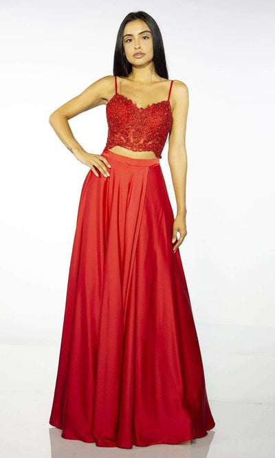 Alyce Paris - 60777 Two Piece V-Neck A-Line Dress Evening Dresses 0 / Red
