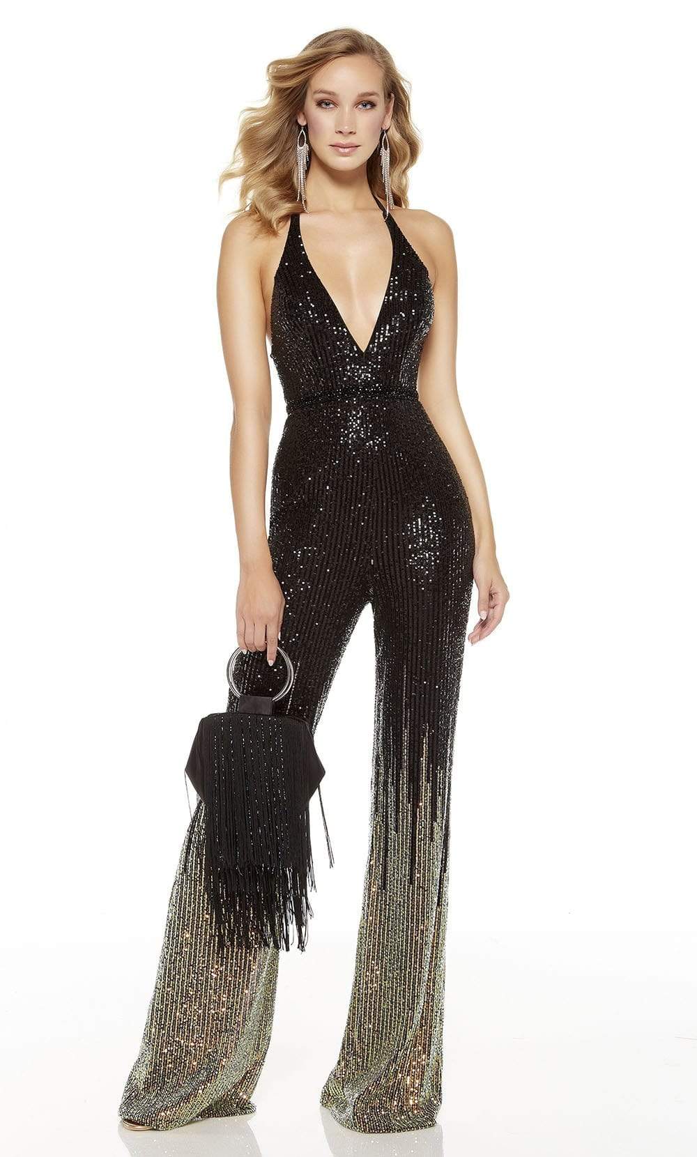 Alyce Paris - Ombre Sequined Jumpsuit 60837SC
 In Black and Gold