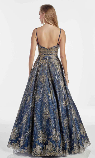 Alyce Paris - 60870 Deep V Neck Glitter Tulle A-line Gown Prom Dresses