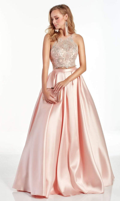 Alyce Paris - 60880 Embroidered Halter Mikado Ballgown Prom Dresses 000 / French Pink