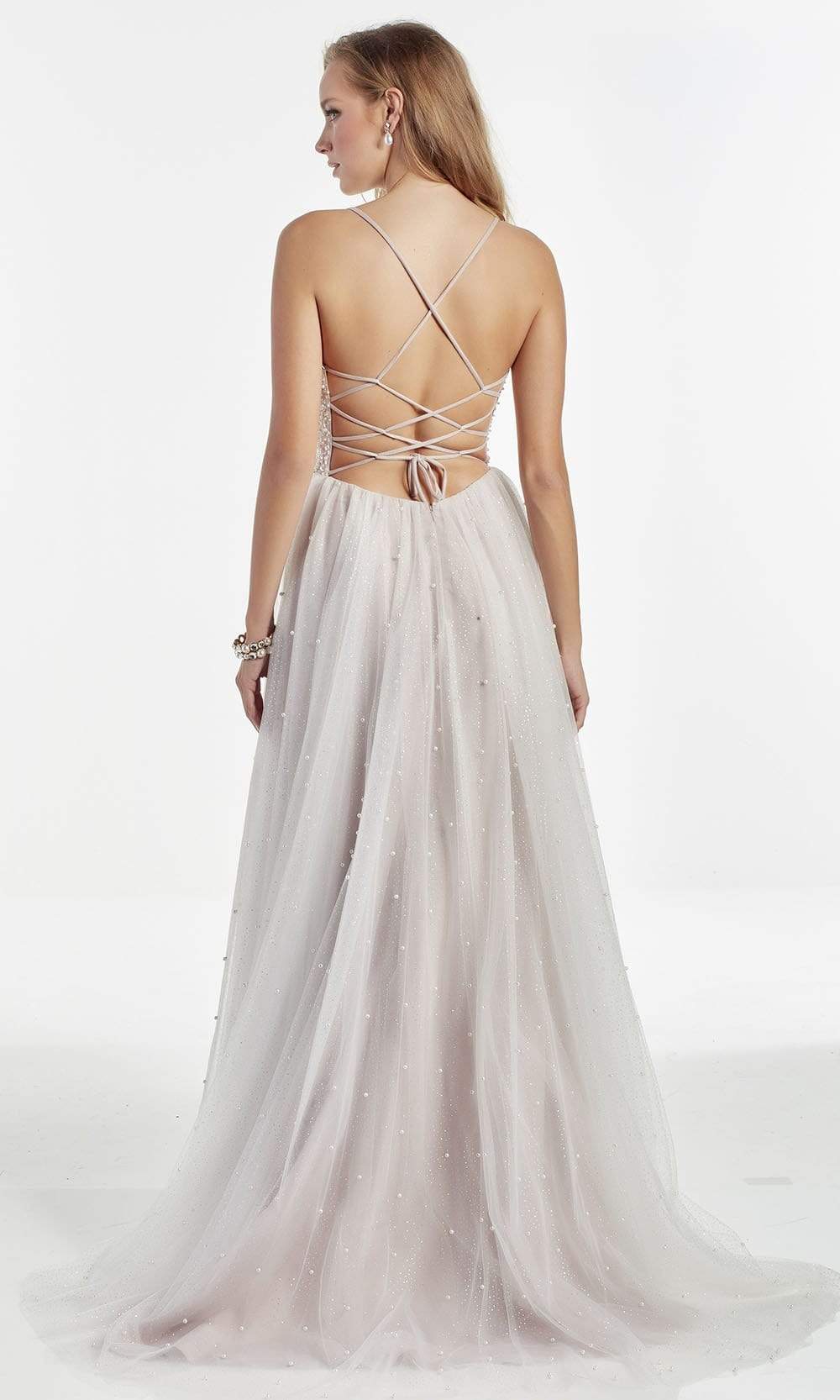 Alyce Paris - 60902 Pearl Beaded Plunging Bodice High Slit Gown Prom Dresses