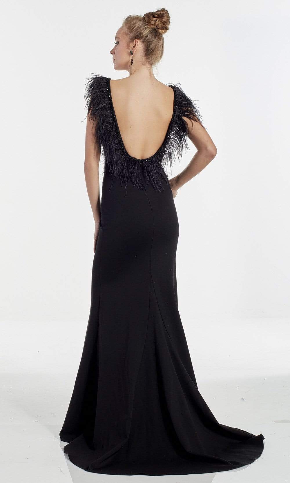 Alyce Paris - 60905 Feathered Deep V Neck Trumpet Dress Evening Dresses