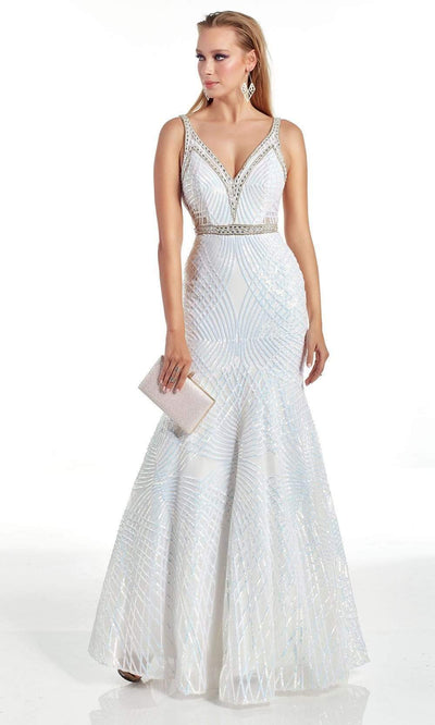 Alyce Paris - 60915 Sequin Striped Illusion Side Midriff Trumpet Gown Evening Dresses 000 / Opal