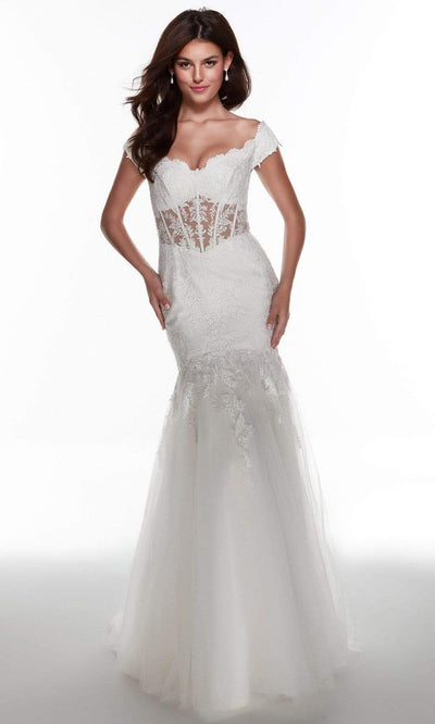 Alyce Paris - 60925 Lace Corset Bodice Tulle Mermaid Gown Mother of the Bride Dresses 000 / Diamond White/Blush