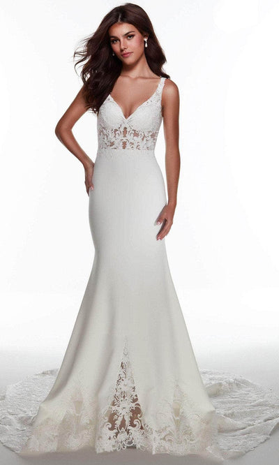 Alyce Paris 60946 - Embroidered Plunging V-neck Wedding Gown Special Occasion Dress 000 / Ivory
