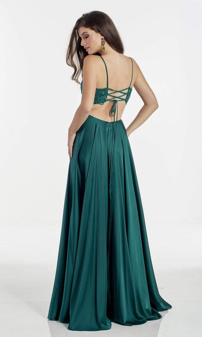 Alyce Paris - 60970 Embroidered Deep V Neck Satin Chiffon A-line Gown Prom Dresses