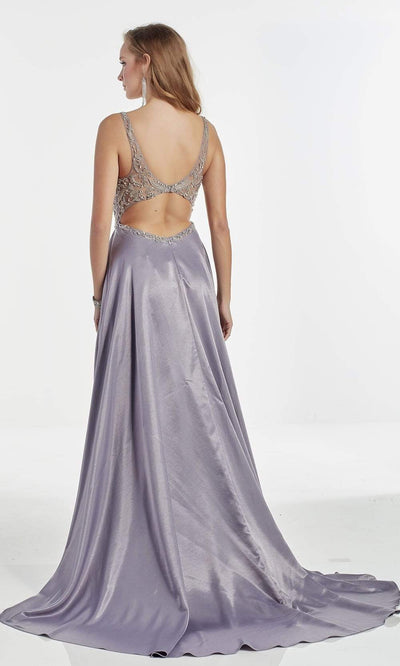 Alyce Paris - 60974 Embellished Plunging V-Neck Charmeuse Satin Gown Prom Dresses