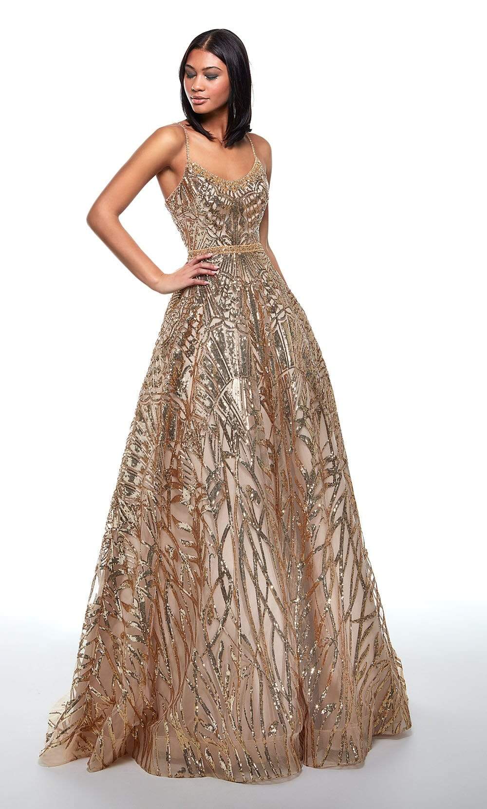 Alyce Paris - 61000 Beaded Strappy Bandeau Dress Special Occasion Dress In Gold