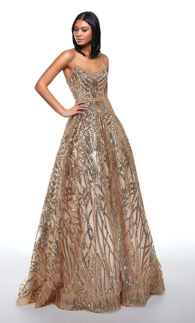 Alyce Paris - 61000 Beaded Strappy Bandeau Dress Special Occasion Dress In Gold