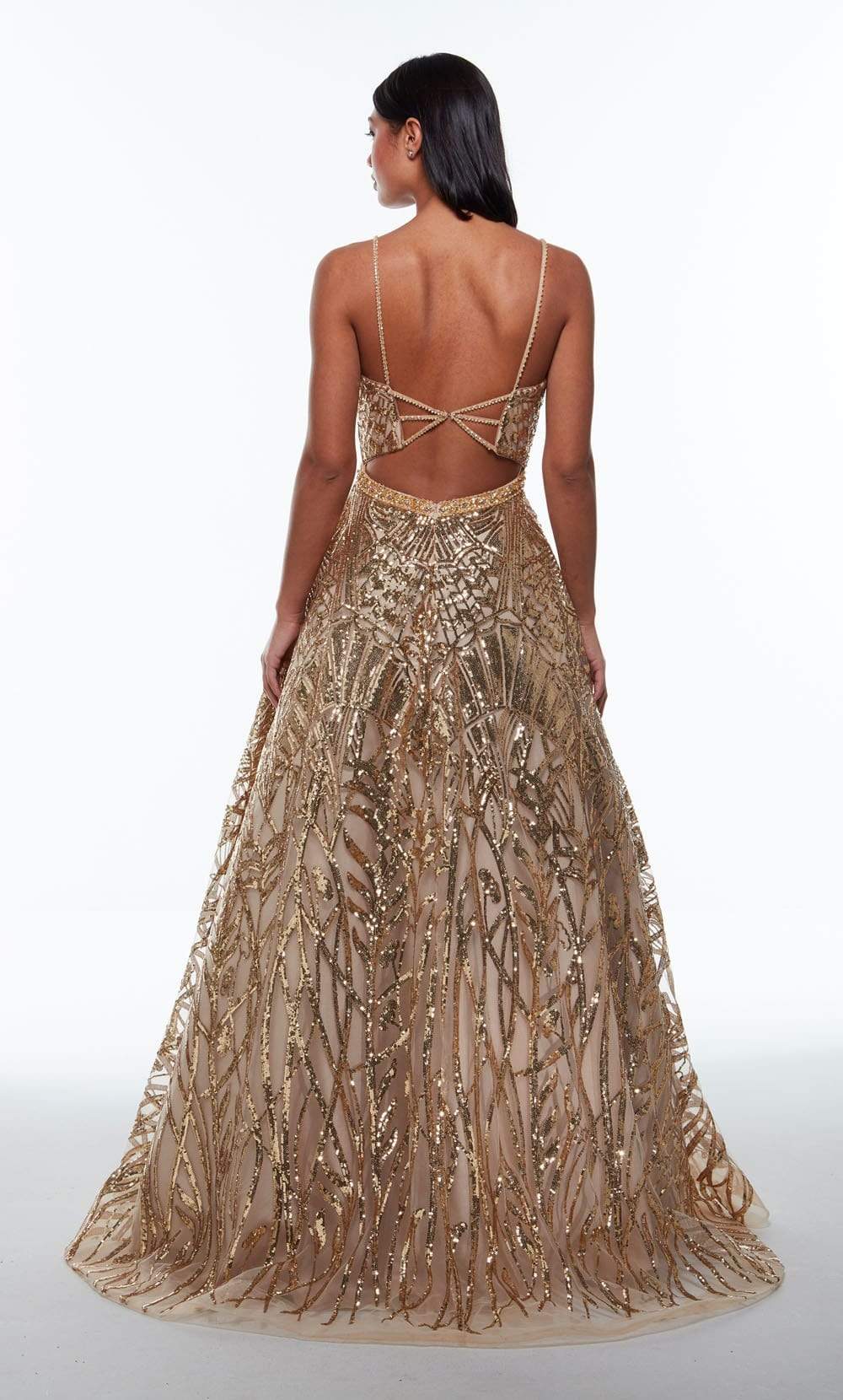 Alyce Paris - 61000 Beaded Strappy Bandeau Dress Special Occasion Dress In Gold