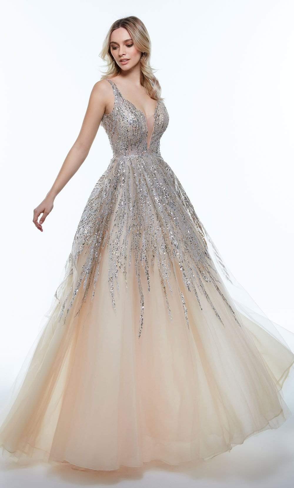 Alyce Paris - 61002 Trailing Sequin Tulle A-Line Dress Special Occasion Dress In Pink