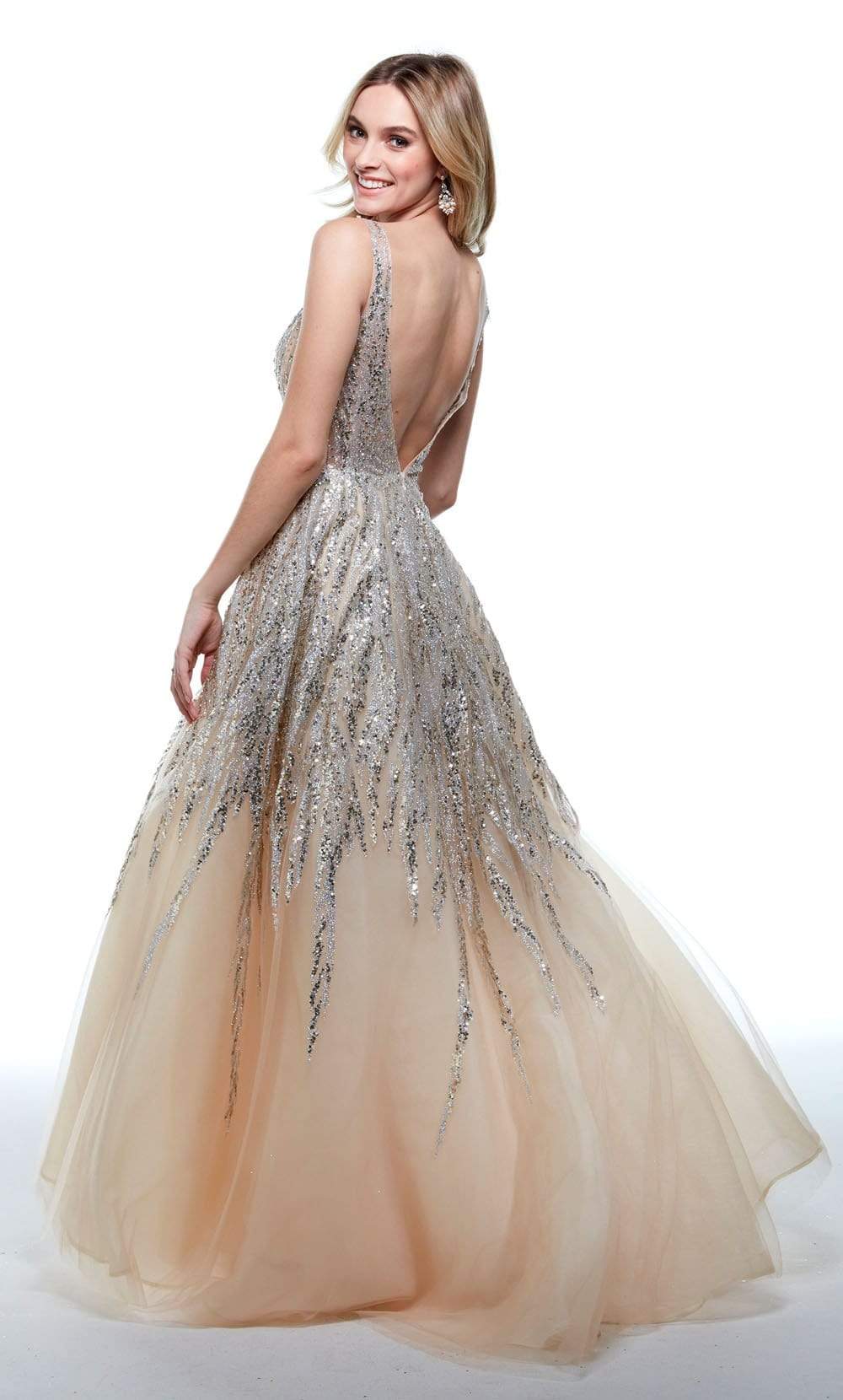 Alyce Paris - 61002 Trailing Sequin Tulle A-Line Dress Special Occasion Dress In Pink