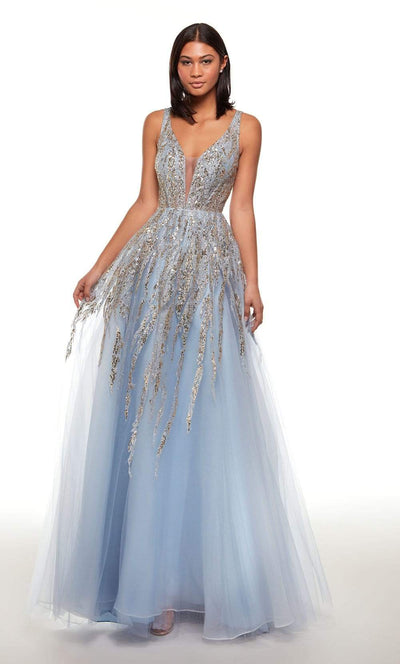 Alyce Paris - 61002 Trailing Sequin Tulle A-Line Dress Special Occasion Dress In Blue