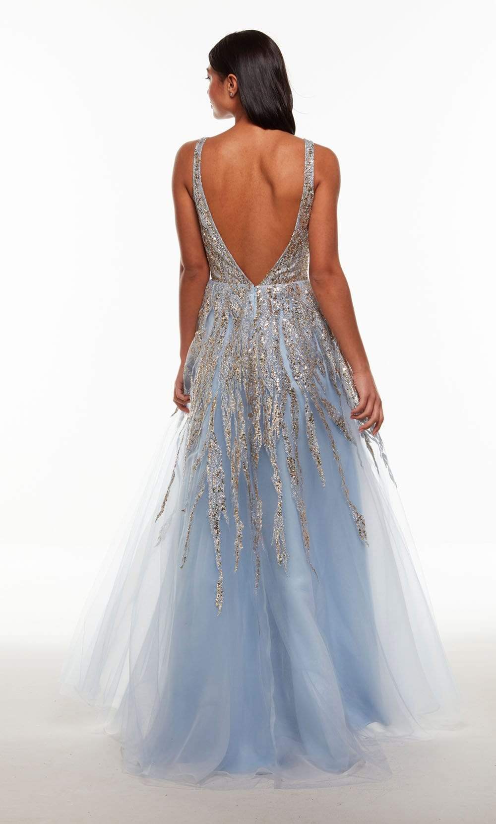 Alyce Paris - 61002 Trailing Sequin Tulle A-Line Dress Special Occasion Dress In Blue