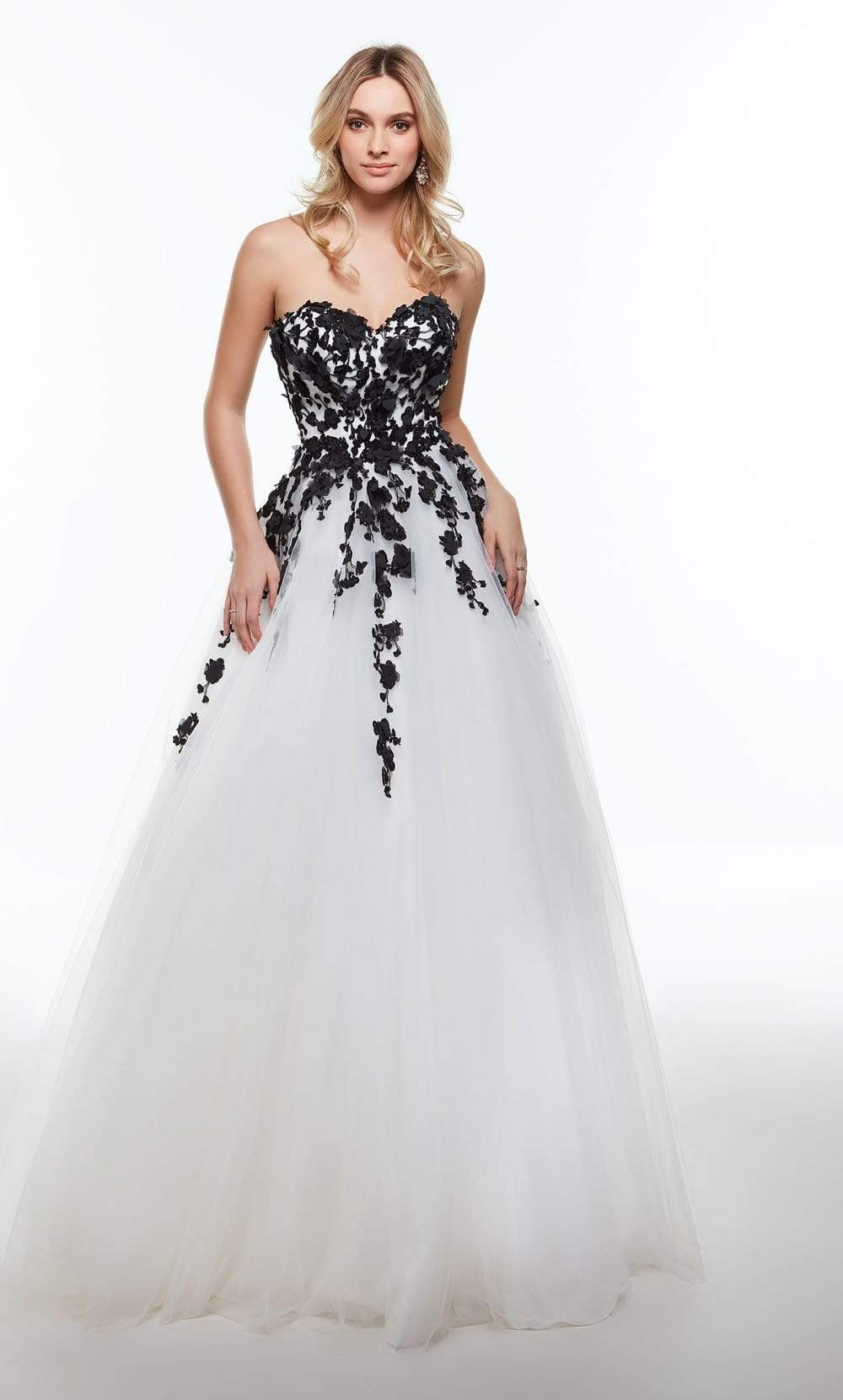 Alyce Paris - 61007 Floral Applique Strapless Tulle Ballgown Special Occasion Dress In White