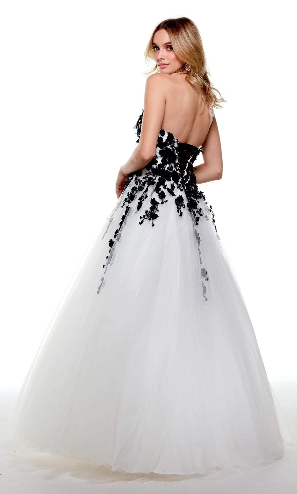 Alyce Paris - 61007 Floral Applique Strapless Tulle Ballgown Special Occasion Dress In White