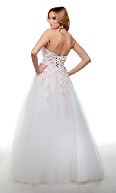 Alyce Paris - 61007 Floral Applique Strapless Tulle Ballgown Special Occasion Dress In White