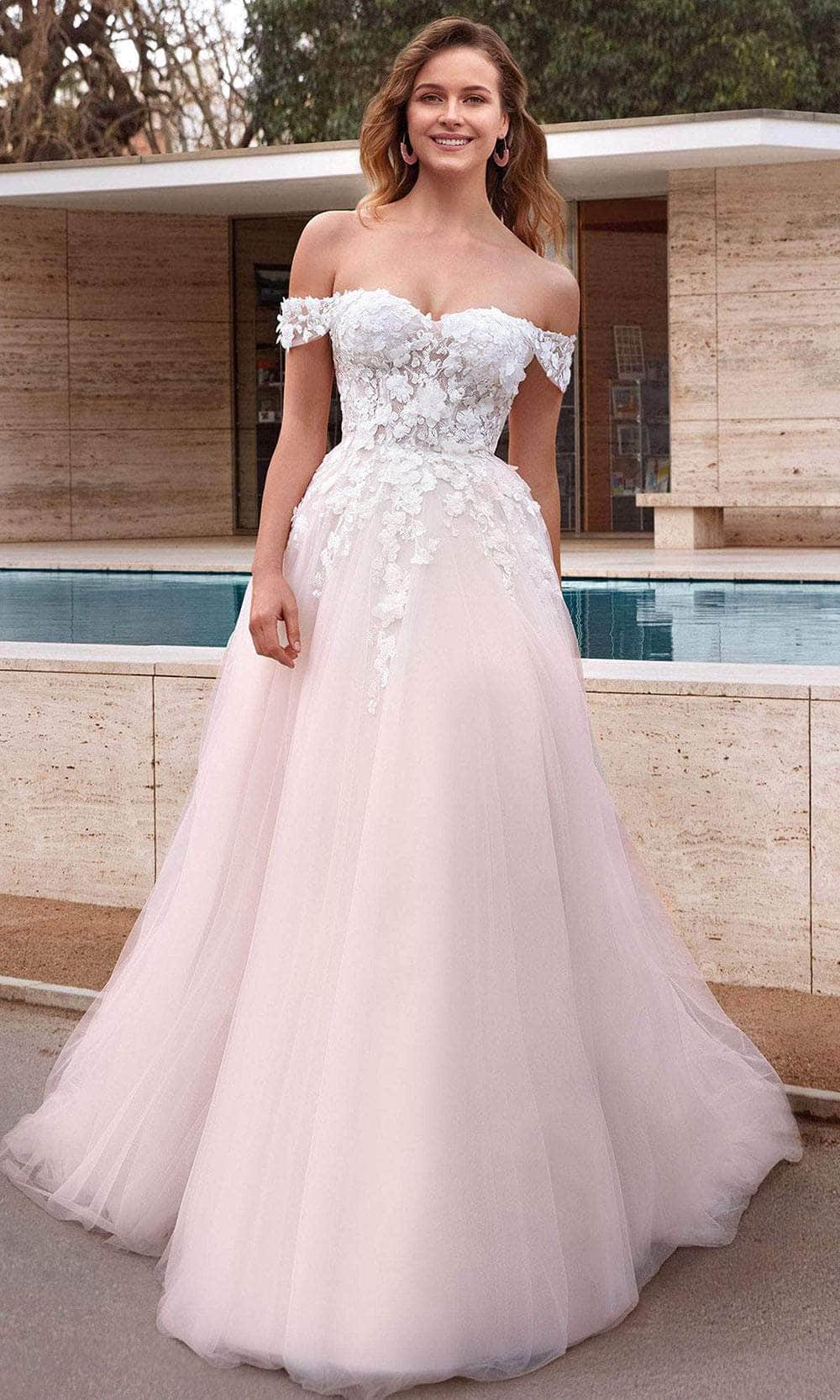 Alyce Paris 61017 - Off-shoulder Sweetheart Neck Long Dress Special Occasion Dress 000 / Ivory/Pink Champagne