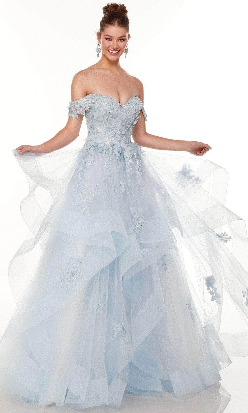 Alyce Paris 61065 - Off-Shoulder Semi-Ballgown Special Occasion Dress 000 / Icelandic Blue/Diamond White