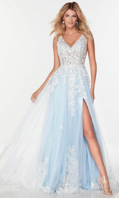 Alyce Paris 61066 - Embroidered Bodice Ballgown Special Occasion Dress 000 / Diamond White-Glacier Blu