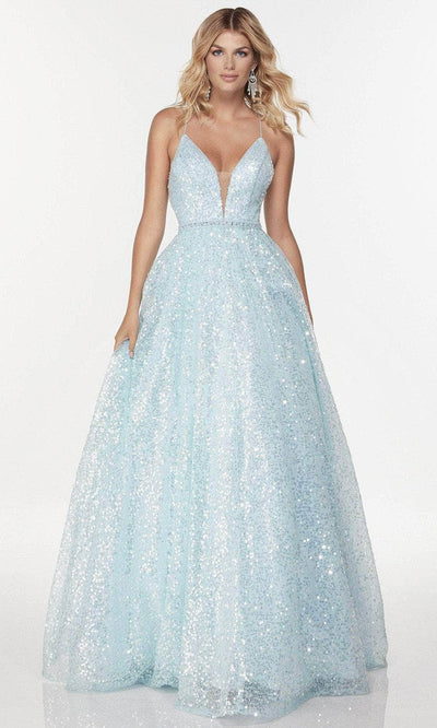 Alyce Paris 61068 - Sparkling Sequined Ballgown Special Occasion Dress 000 / Baby Blue