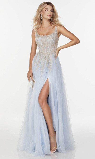 Alyce Paris 61071 - Sleeveless Tulle Evening Gown Special Occasion Dress 000 / Light Gold/Icelandic Blue