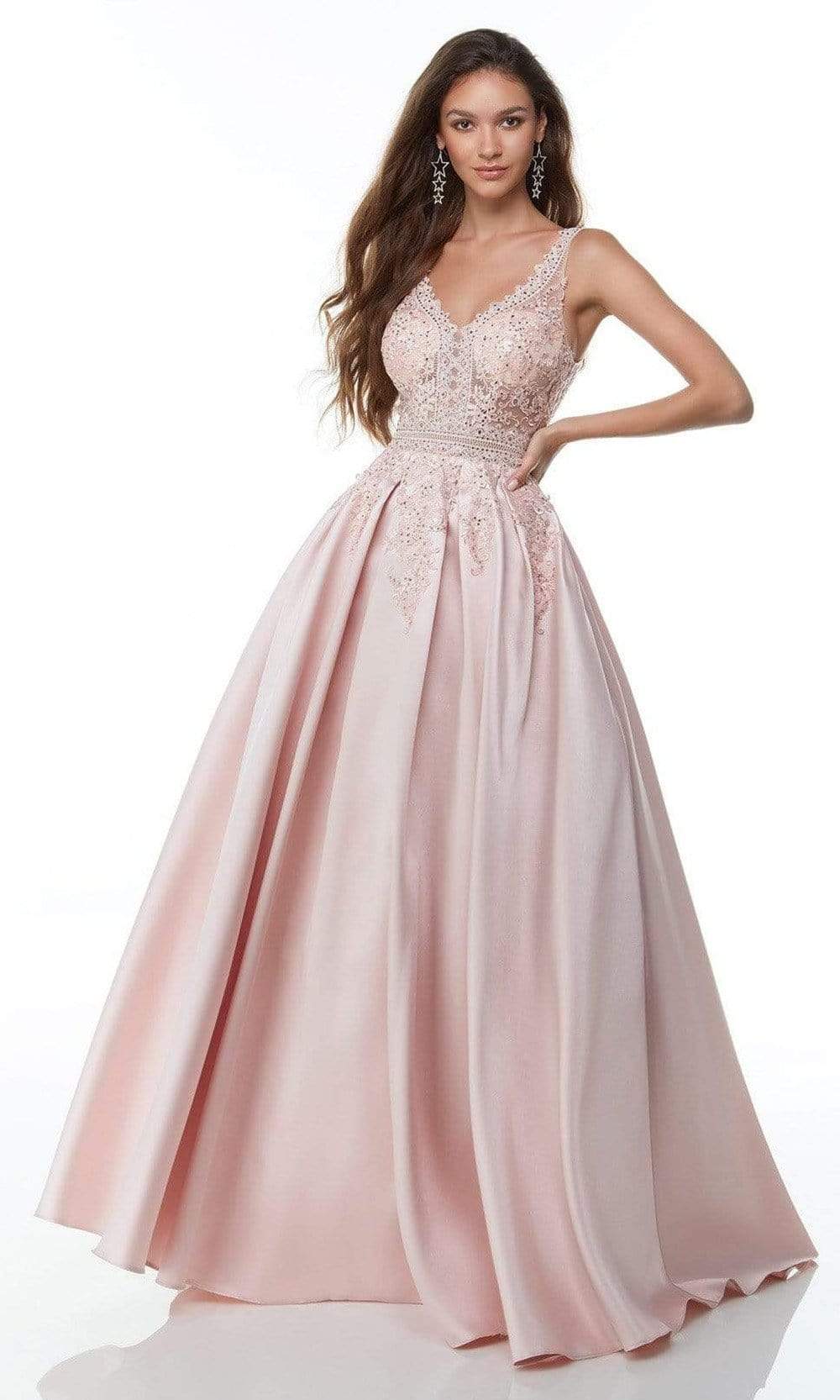 Alyce Paris - 61080 Floral V-Neck Mikado Ballgown Formal Gowns 000 / French Pink