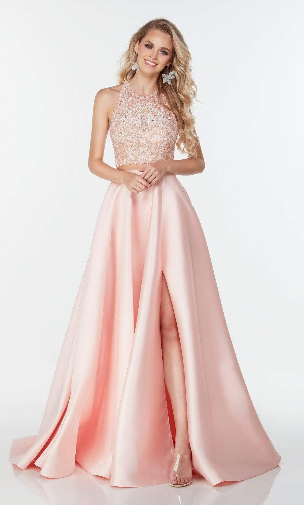 Alyce Paris - 61081 Scallop Lace Halter Ballgown Prom Dresses 000 / French Pink