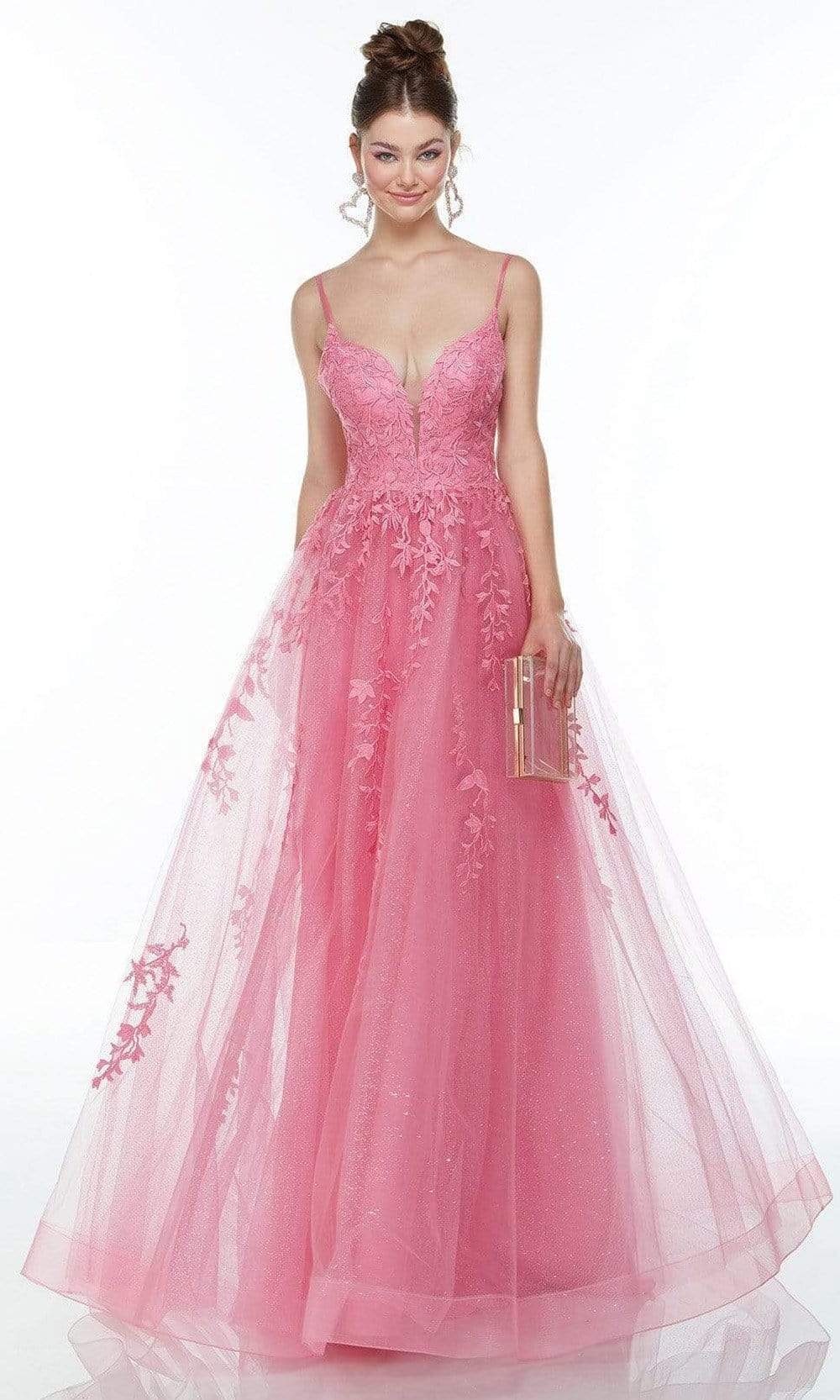 Alyce Paris - 61087 Sleeveless Embroidered Tulle Dress Prom Dresses 000 / Shocking Pink
