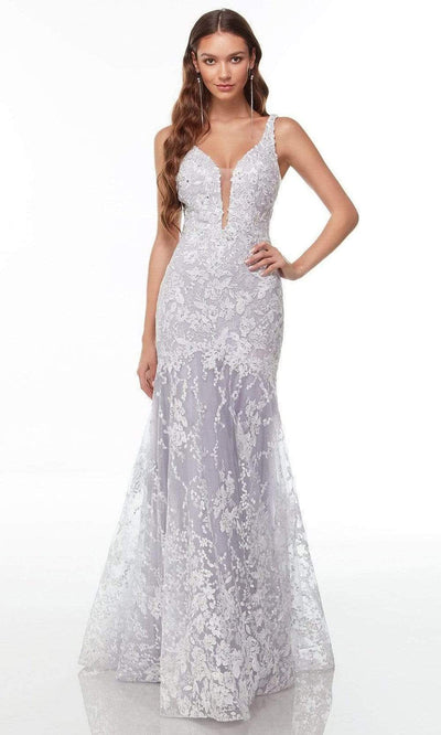 Alyce Paris - 61089 Floral Lace Long Gown Special Occasion Dress 000 / Ivory/Icelandic Blue