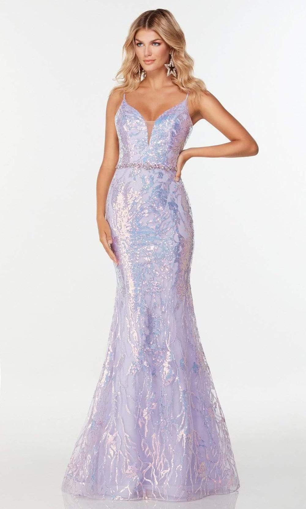 Alyce Paris - 61090 Holographic Shimmer Trumpet Gown Prom Dresses 000 / Light Orchid