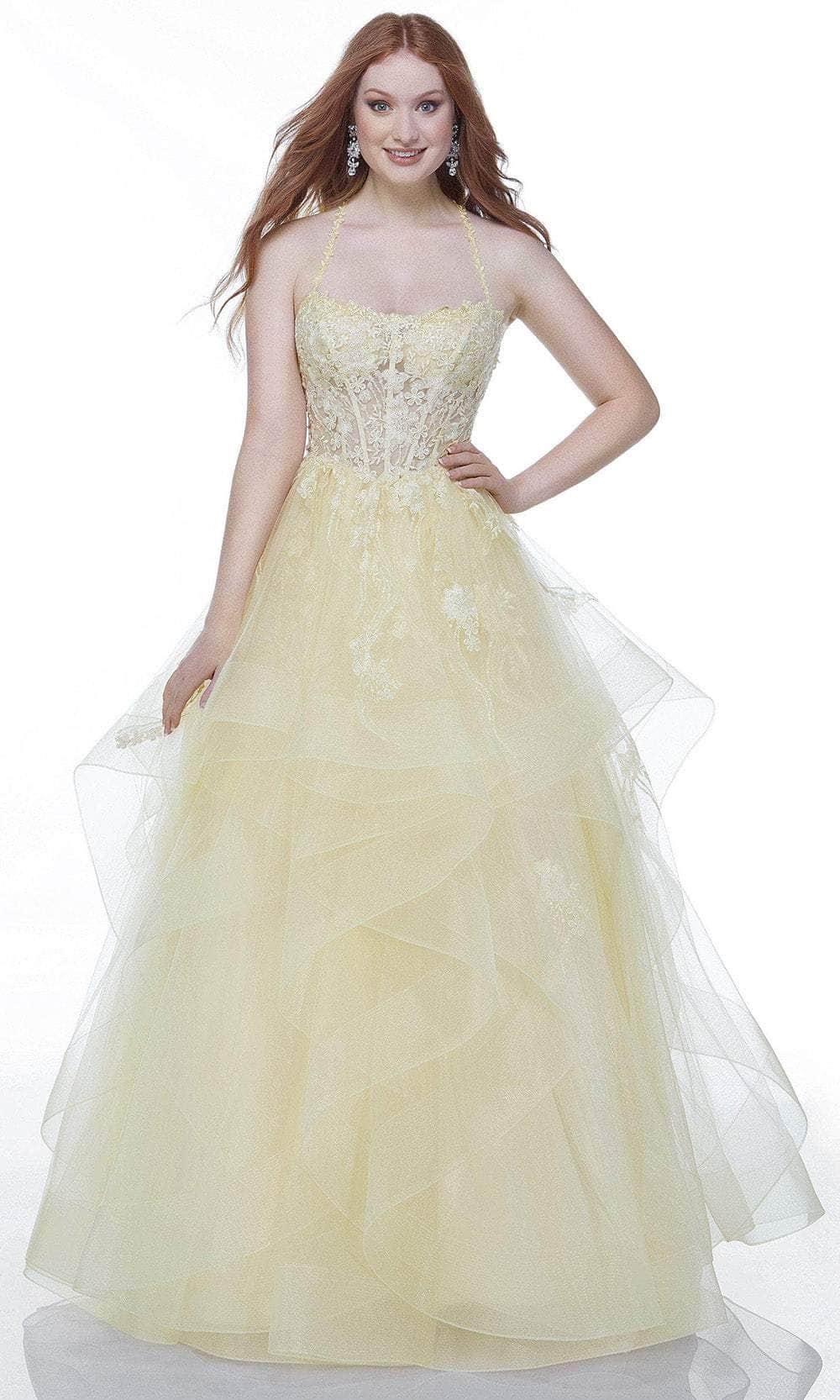 Alyce Paris 61094 - Embroidered Sweetheart Prom Ballgown Special Occasion Dress 000 / Light Yellow