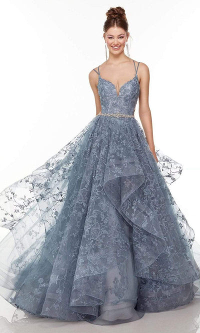 Alyce Paris - 61096 Sleeveless Floral Lace Ballgown Prom Dresses 000 / Storm Cloud