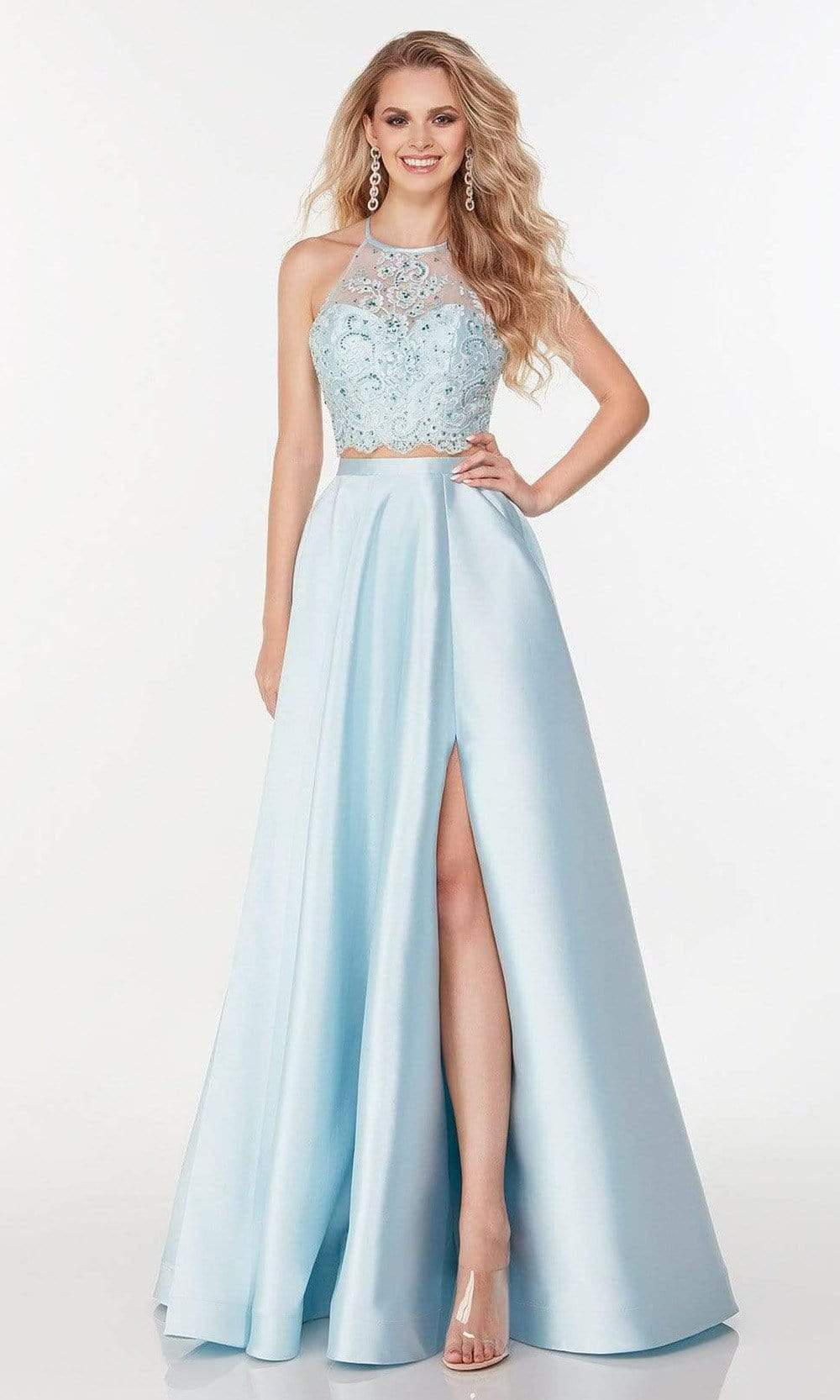Alyce Paris - 61104 High Halter Two Piece Dress Prom Dresses 000 / Light Blue