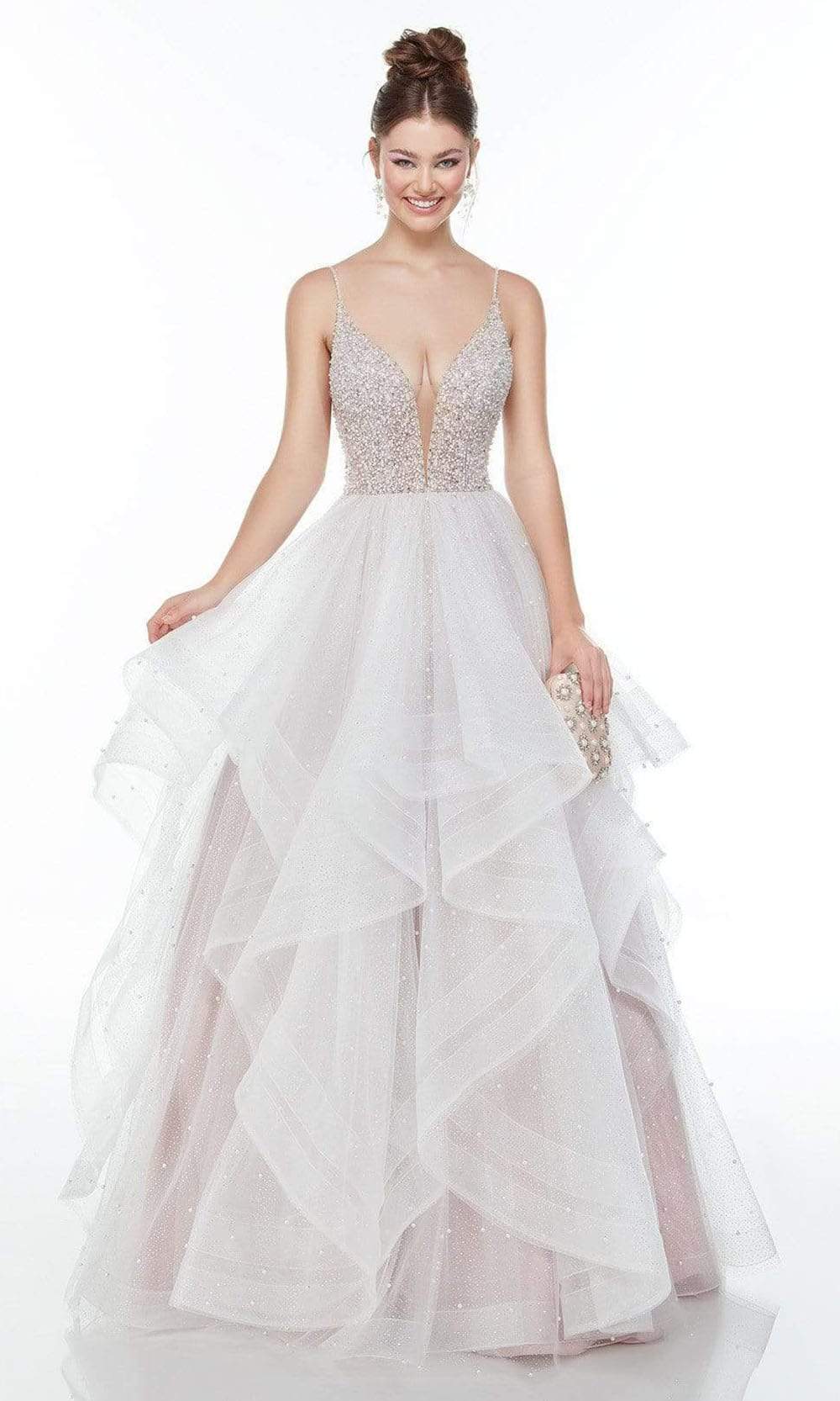 Alyce Paris - 61107 Pearl Beaded Organza A-Line Gown Wedding Dresses 000 / Ivory/Cashmere Rose