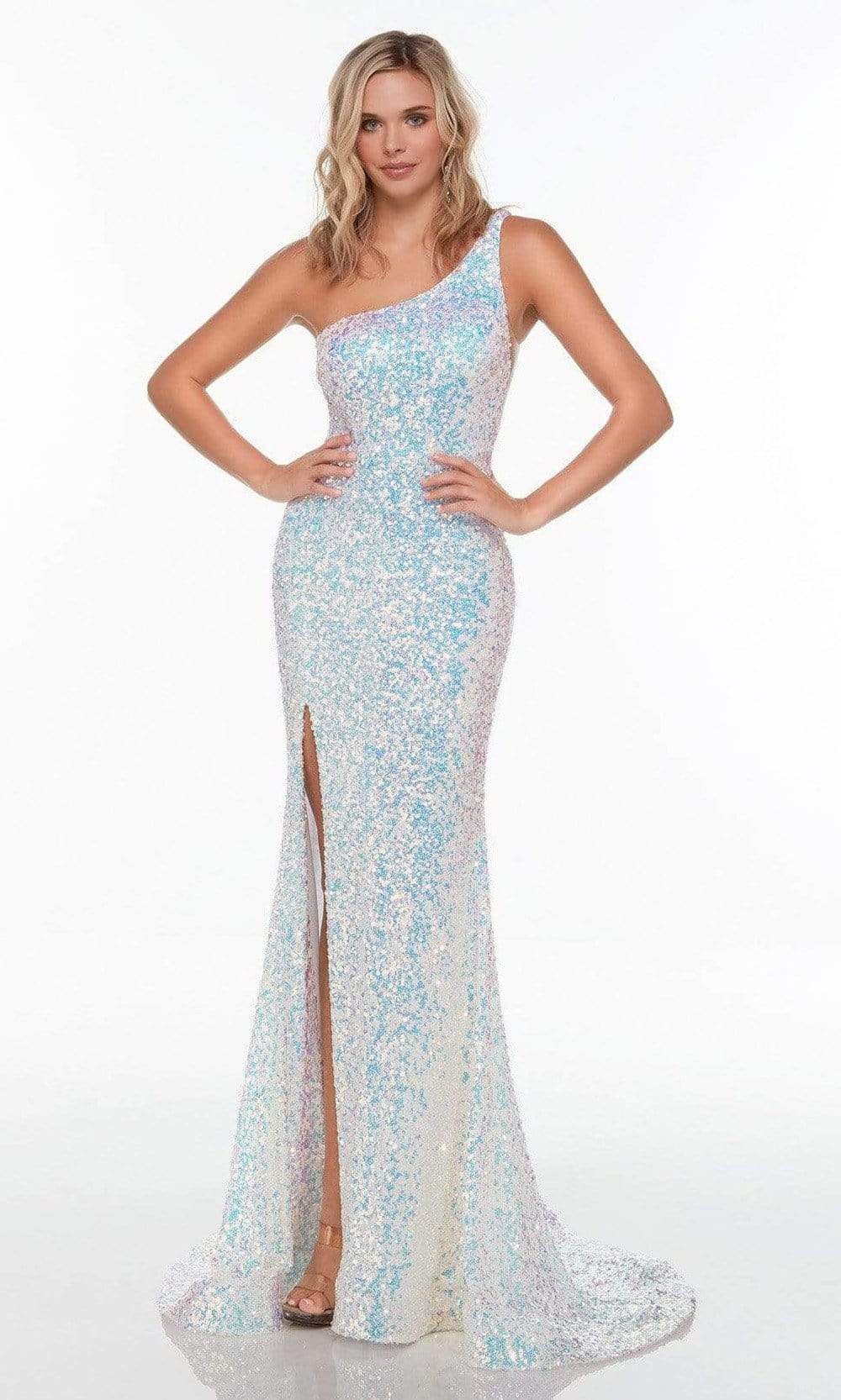 Alyce Paris - 61114 One Shoulder Sequin Gown Prom Dresses 000 / Magic Opal